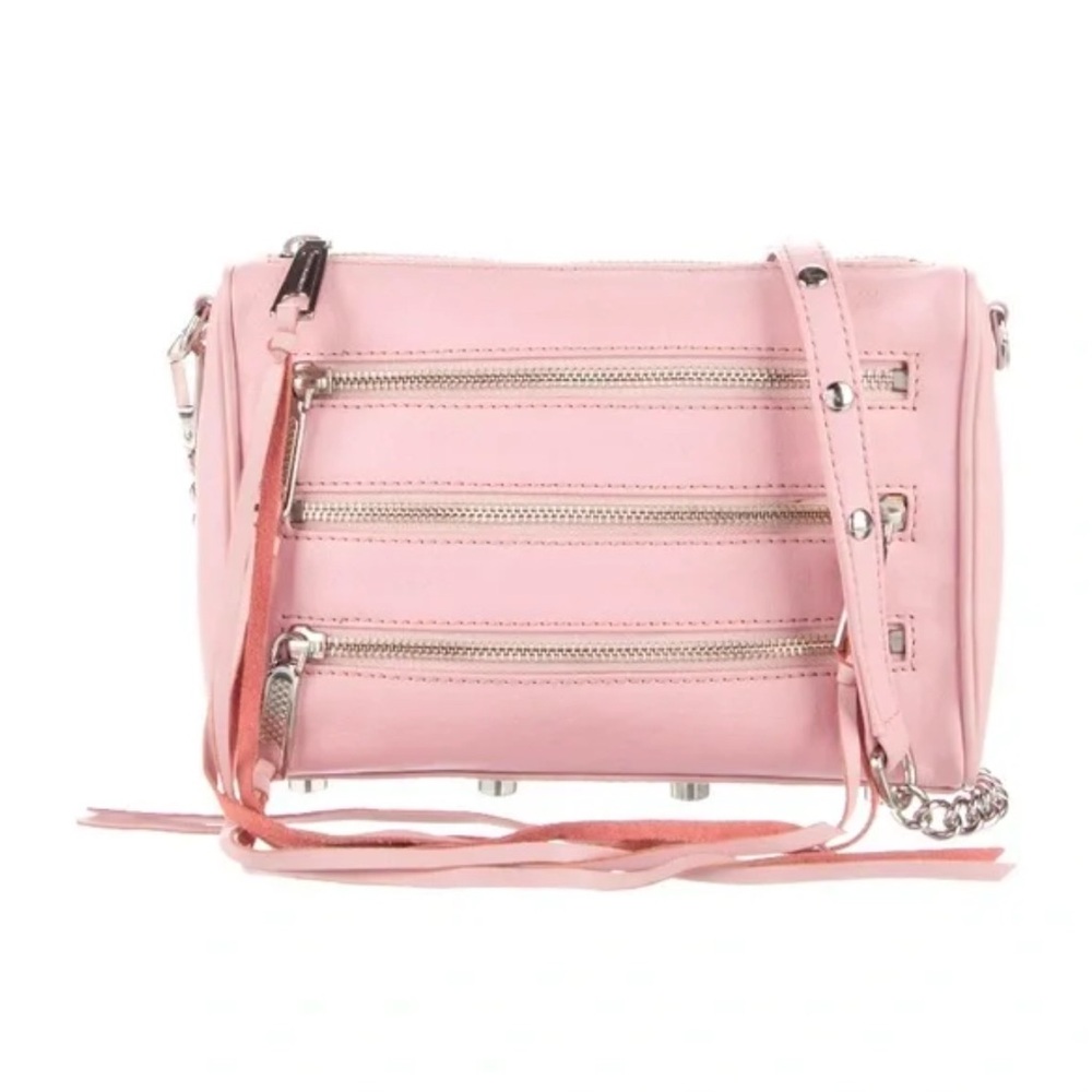 Rebecca Minkoff Mini Rocker 5 Zip Pink Crossbody Bag Chain Zipper Detail